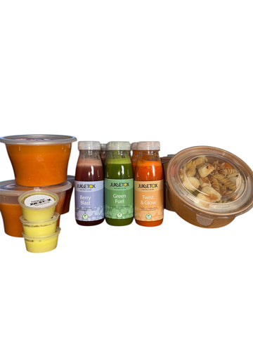 3 Day Wellness Juices, Salt & Pepper Halloumi Pasta, Roasted Pepper Soup cleanse